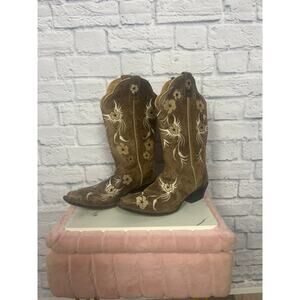 J.B. Dillon Brown Floral Embroidered Ankle Boots